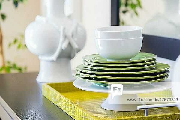 Apple green accents decorative dining in home