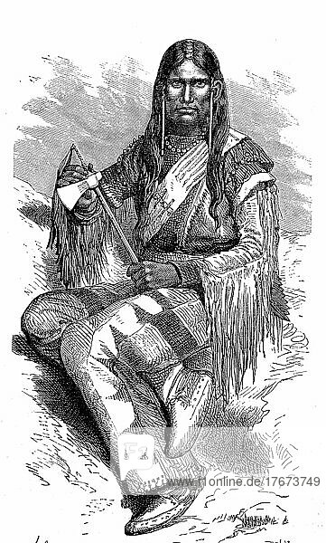 Washakie (1810)  1900  Häuptling der östlichen Shoshone Indianer  bekannter Krieger  der um etwa 1840 mehrere Shoshonengruppen vereinigte. Des Weiteren war er als Pelzhändler  Jäger und Trapper aktiv  Historisch  digital restaurierte Reproduktion einer Vorlage aus dem 19. Jahrhundert  Genaues Datum unbekannt