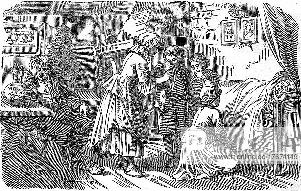 Orphans in an Adoptive Family  France  Historical  digitally restored reproduction of a 19th century original  exact date unknown  Europe