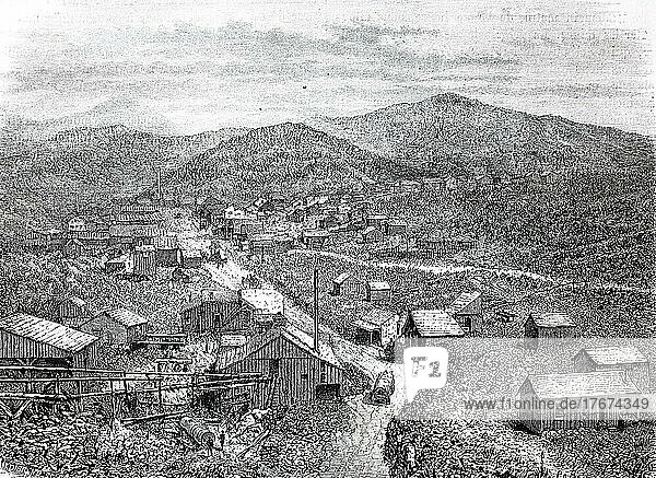 Silver City in the mountainous area of central Tulare County  mining town  California  USA  Historic  digitally restored reproduction of a 19th century original  exact date unknown  North America