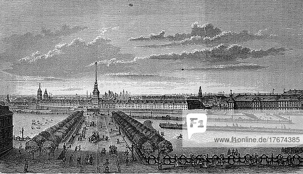 Die Admiralität von St. Petersburg  erbaut von Peter dem Großen seit 1704  Russland  Historisch  digital restaurierte Reproduktion einer Vorlage aus dem 19. Jahrhundert  genaues Datum unbekannt  Europa