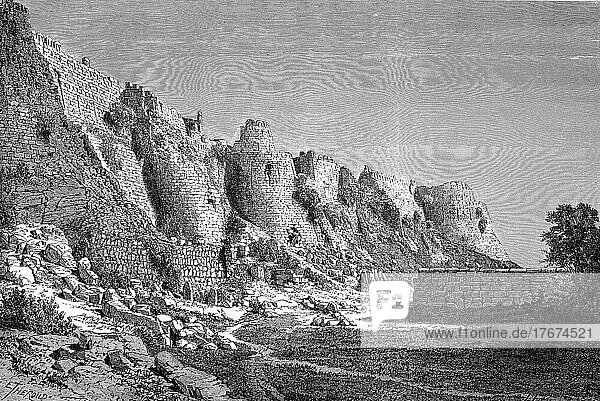 Ruins of Tughlaqabad Fort  Tughlaqabad is a historically and culturally significant district in the southeast of the Indian capital Delhi  India  Historic  digitally restored reproduction of a 19th century original  exact date unknown  Asia