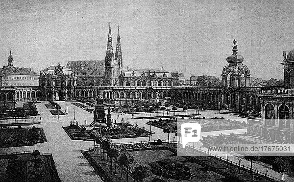 Der Zwinger in Dresden  Sachsen  Deutschland  Foto von 1895  Historisch  digital restaurierte Reproduktion einer Vorlage aus dem 19. Jahrhundert  genaues Datum unbekannt  Europa