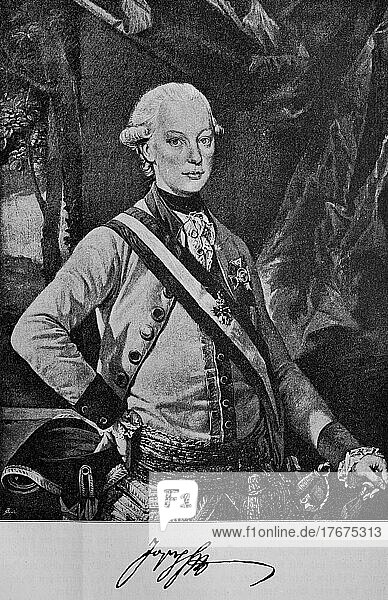 Joseph II 13 March 1741-20 February 1790  r from 1765 to 1790 as the first member of the House of Habsburg-Lorraine to become Holy Roman Emperor  Historical  digitally restored reproduction of a 19th century original  exact date unknown