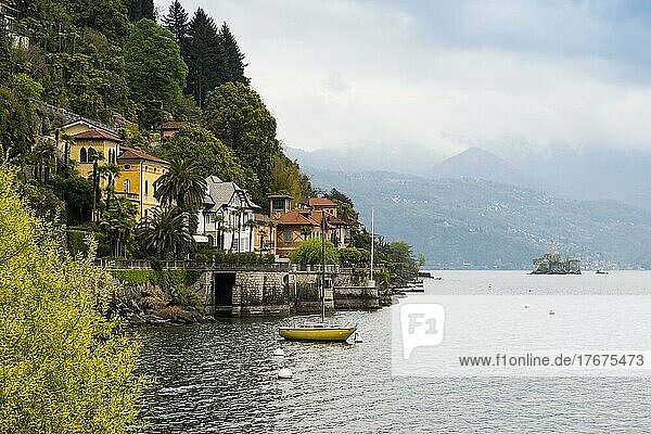 Bunte Villen am Seeufer  Cannero Riviera  Lago Maggiore  Provinz Verbano-Cusio-Ossola  Region Piemont  Italien  Europa