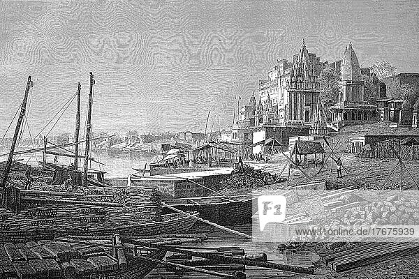 Ghat Daceswamedh  Am Ufer des Ganges bei Benares im Jahre 1880  Indien  digital restaurierte Reproduktion einer Vorlage aus dem 19. Jahrhundert  genaues Datum unbekannt  Asien