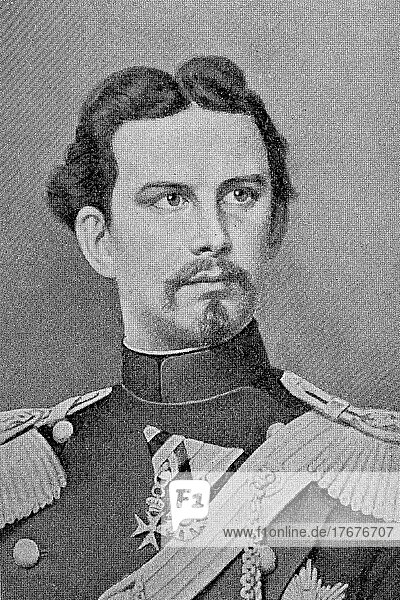 Ludwig II Otto Friedrich Wilhelm von Wittelsbach  King of Bavaria  25 August 1845  13 June 1886  descended from the House of Wittelsbach  was King of Bavaria from 10 March 1864 until his death  digitally restored reproduction of a 19th century original  exact date unknown