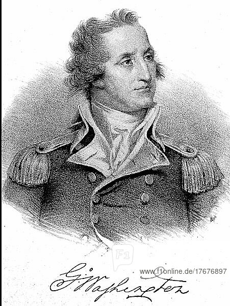 George Washington  22 February 1732  14 December 1799  was the first President of the United States of America from 1789 to 1797  as Commander-in-Chief of the North American National Army  digitally restored reproduction from a 19th century original  exact date unknown