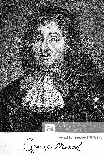 George Monck  1st Duke of Albemarle  also Monk  6 December 1608  3 January 1670  was a general in the English Civil War and instrumental in the Stuart Restoration in 1660  Historic  digitally restored reproduction from a 19th century original  exact date unknown