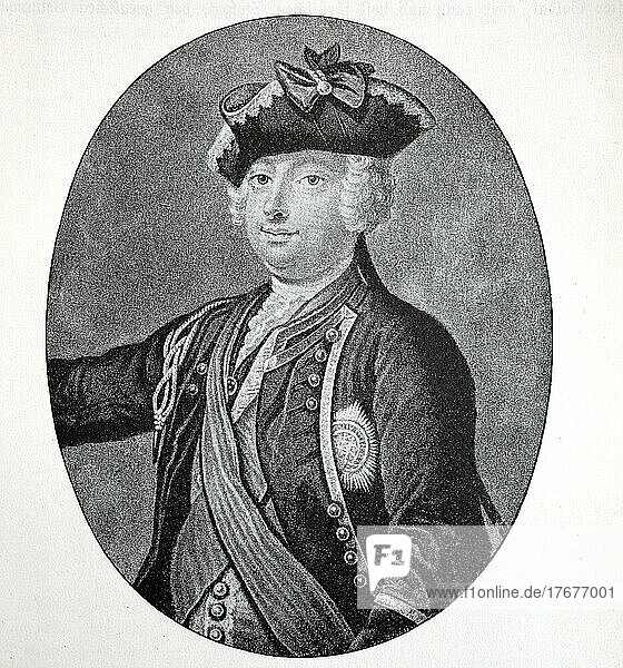 Prinz Wilhelm August  Duke of Cumberland  26. April 1721  31. Oktober 1765  war Mitglied des britischen Königshauses und britisch-hannoverscher Heerführer  digital restaurierte Reproduktion von einer Vorlage aus dem 19. Jahrhundert  genaues Datum unbekannt