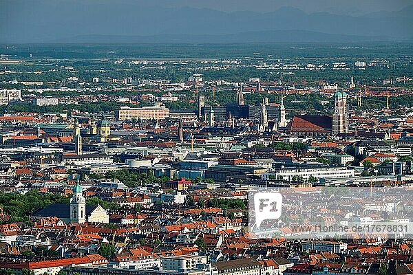 Aerial view of Munich center from Olympiaturm (Olympic Tower) . Munich  Bavaria  Germany  Europe