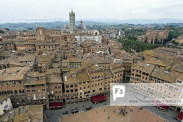 Cityscape  view from Torre del Mangia  Piazza del Campo  Siena  Tuscany  Italy  Europe
