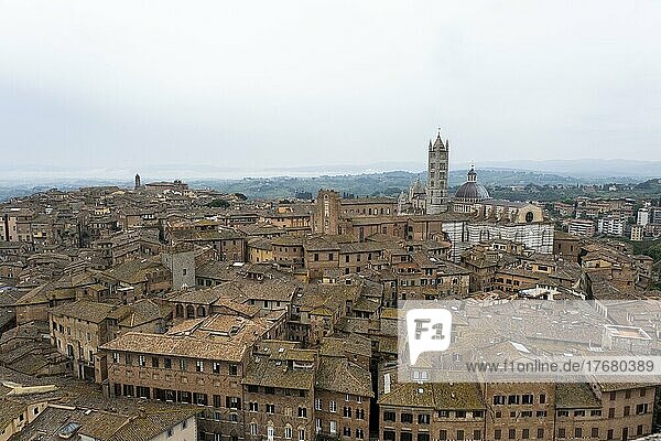 Cityscape  view from Torre del Mangia  Piazza del Campo  Siena  Tuscany  Italy  Europe