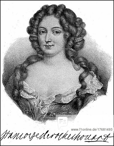 Françoise de Rochechouart  marquise de Montespan  5. Oktober 1640  27. Mai 1707  war eine Mätresse Ludwigs XIV  digital restaurierte Reproduktion von einer Vorlage aus dem 19. Jahrhundert  genaues Datum unbekannt