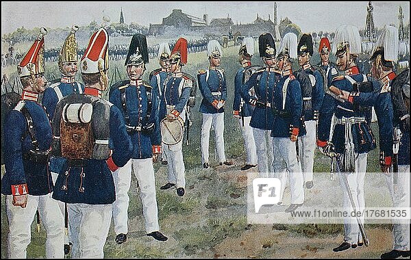 Prussian Army  Guard in front of Parade on Tempelhofer Feld  Berlin Germany  Grenadiers  Germany  ca 1900  digitally restored reproduction from a 19th century original  exact date unknown  Europe