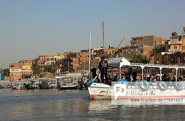 Tourist boats  excursion boats on the Nile at Aswan  Egypt  Africa