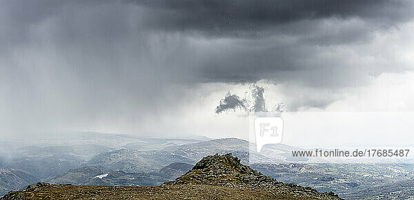 Beautiful Cadair Idris mountain landscape under cloudy sky