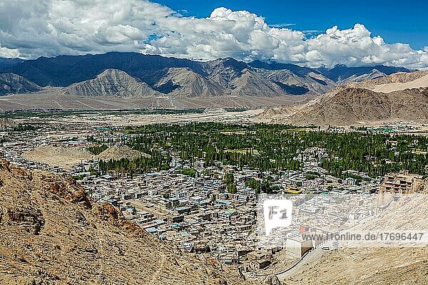 Blick auf Leh von oben. Ladakh  Jammu und Kaschmir  Indien  Asien