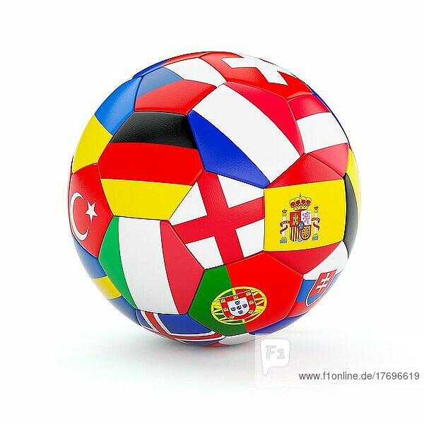 Fußball Fußball mit Europa Länder europäische Flaggen vor weißem Hintergrund