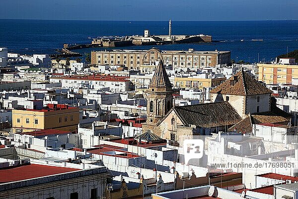 City of Cadiz  view from Torre Tavira to the old town and the church San Felipe Neri  Andalusia  Spain  Europe