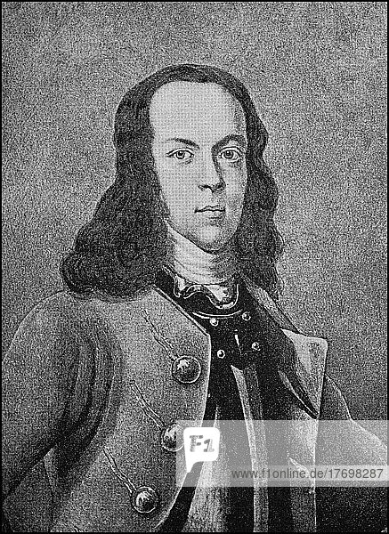 Alexei Petrowitsch  28. Februar 1690  7. Juli 1718  war der älteste Sohn von Peter I. und dessen erster Frau Jewdokija Lopuchina. Er blieb bis zum Tode der Zarewitsch von Russland  Historisch  digital restaurierte Reproduktion einer Vorlage aus dem 19. Jahrhundert