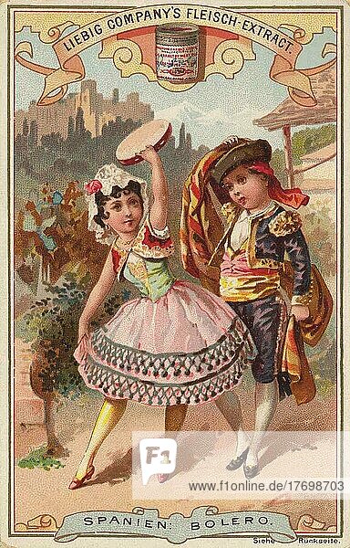 Bilderserie Tänze der Länder  Spanien  Bolero  digital restaurierte Reproduktion eines Sammelbildes von ca 1900  Europa