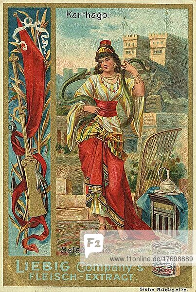 Picture series historical persons  Carthage  Salammbo  Historical  digitally restored reproduction of a Liebig collector's picture from the 19th century  exact date not known