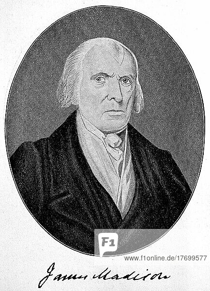 James Madison Jr. March 16  1751  June 28  1836  was the fourth President of the United States from 1809 to 1817  Historical  digitally restored reproduction of a 19th century original  exact date unknown