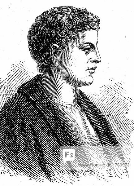 Quintus Horatius Flaccus  65 v. Chr. 8 v. bekannt als Horaz  war der führende römische Lyriker zur Zeit des Augustus  der Geschichte des antiken Roms  des Römischen Reichs  Italien  digital restaurierte Reproduktion von einer Vorlage aus dem 19. Jahrhundert  Europa
