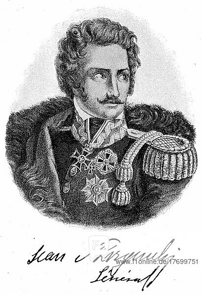 Jan Zygmunt Skrzynecki  1787-1860  war ein polnischer General  Historisch  digital restaurierte Reproduktion einer Vorlage aus dem 19. Jahrhundert