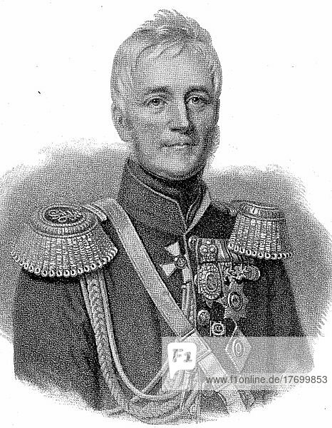 Fürst Michail Semjonowitsch Woronzow  30. Mai 1782  18. November 1856  war ein russischer Fürst und Feldmarschall  bekannt für seine Erfolge in den napoleonischen Kriegen  Historisch  digital restaurierte Reproduktion einer Vorlage aus dem 19. Jahrhundert