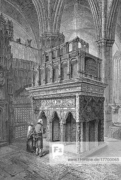 The Tomb of Edward the Confessor  Edward the Confessor  at Westminster Abbey  London  England  digitally restored reproduction of a 19th century original  exact original date unknown