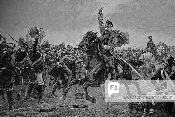 Gebhard Leberecht von Blücher on the March to Belle Alliance  the Battle of Waterloo  Historical  digitally restored reproduction from a 19th century original