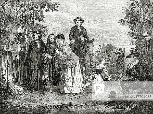Irische Bauern  die von ihrem Vermieter wegen Nichtzahlung der Miete aus ihrem Haus vertrieben werden  19. Aus L'Univers Illustre  veröffentlicht in Paris  1859