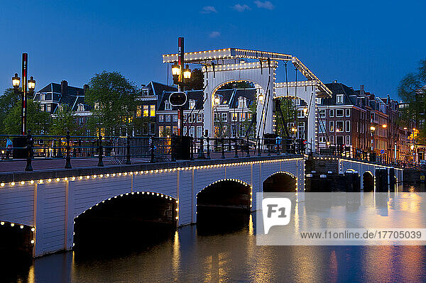 Skinny Bridge At Dusk; Amsterdam  Holland