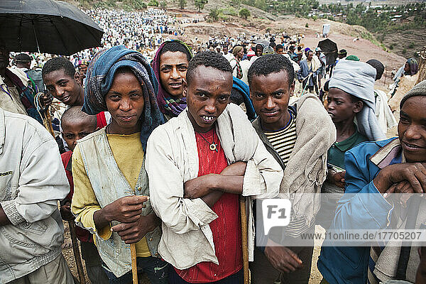 Group Of Boys At The Main Livestock Market; Lalibela  Ethiopia