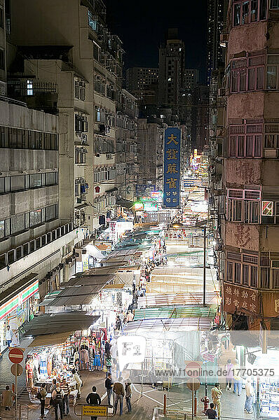 China  Hong Kong  Temple Street Night Market  Elevated View.