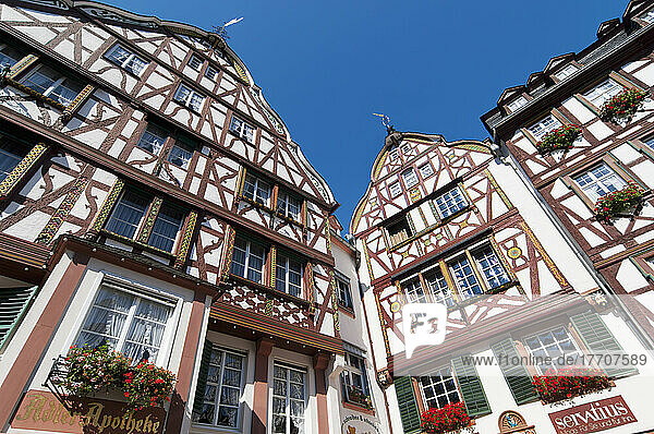 Half-Timbered Buildings In A Marketplace; Bernkastel-Kues  Rhineland-Palatinate  Germany