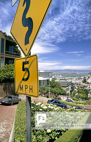 View From Top Of Lombard Street With Cars Descending