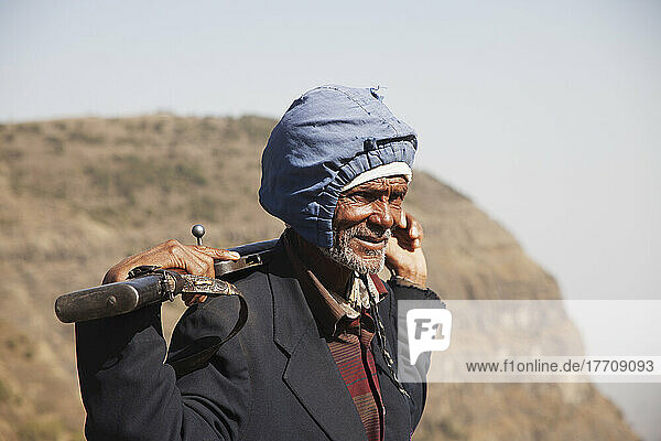 Local Armed Guard With Trekking Group  Simien Mountains National Park; Asmara Region  Ethiopia
