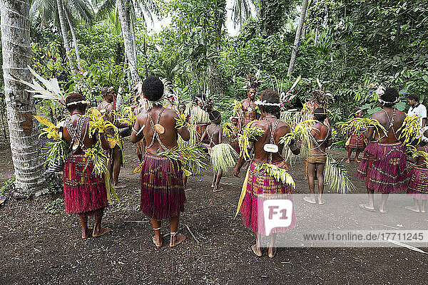 Dorfbewohner führen einen traditionellen melanesischen Stammestanz in Madang  Papua-Neuguinea  auf; Madang  Provinz Madang  Papua-Neuguinea