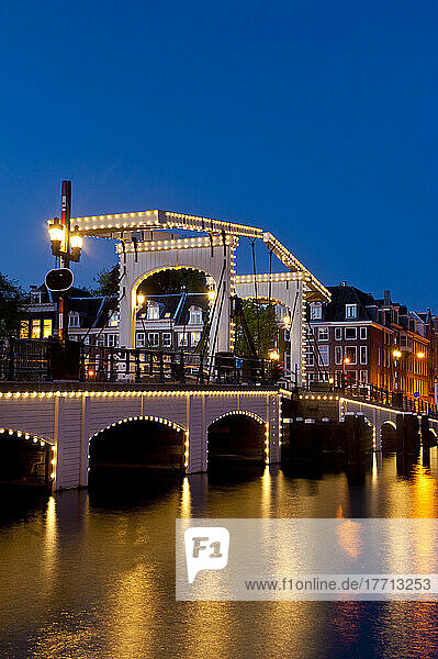 Skinny Bridge At Dusk; Amsterdam  Holland