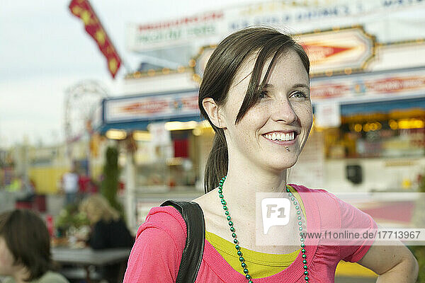 Woman At Amusement Park  Cne  Toronto  Ontario