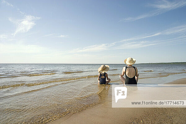 Mother And Daughter On Grand Beach  Manitoba