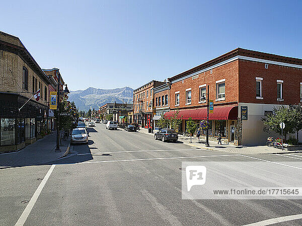 Main street in downtown Fernie in the Rocky Mountains; Fernie  British Columbia  Canada