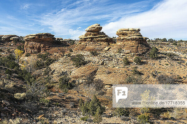 Gestapelte Felsen und fließendes Gestein im Canyonlands National Park; Moab  Utah  Vereinigte Staaten von Amerika