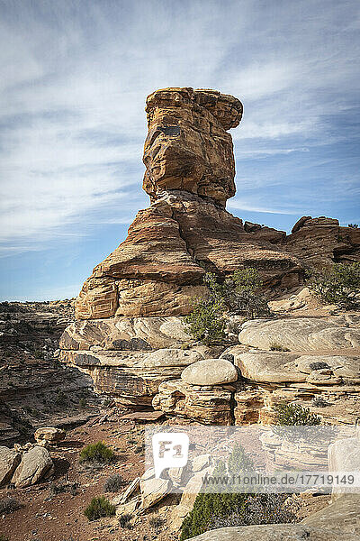Stacked rocks and interesting geology at Big Spring Canyon Overlook in Canyonlands National Park; Moab  Utah  United States of America