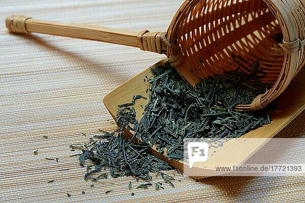 Sencha-Tee in Bambussieb  Grüner Tee  Grüntee  Japan  Asien