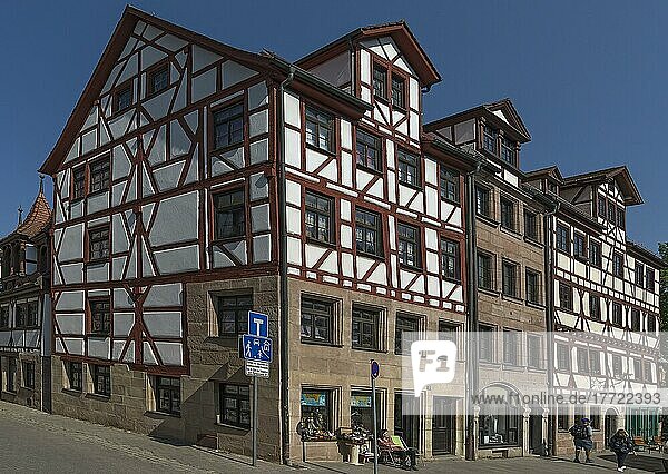 Total renovation by the Altstadtfreunde Nuremberg from 1980 to 1981  historic town house  Unschlittplatz 8  10 and 12  Nuremberg  Middle Franconia  Bavaria  Germany  Europe
