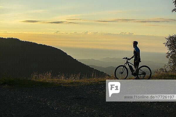 Silhouette of cyclist  Poggio Cossato  Biella  Piedmont  Italy  Europe